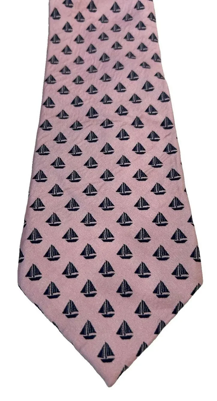 Jos A. Bank Men’s Tie Pink Sailboat ship Print 100% Silk Nautical 3.5” Necktie